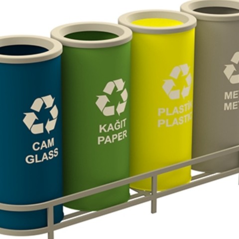 Hazneli Silindir Çöp Kovası Geri Dönüşüm Seti