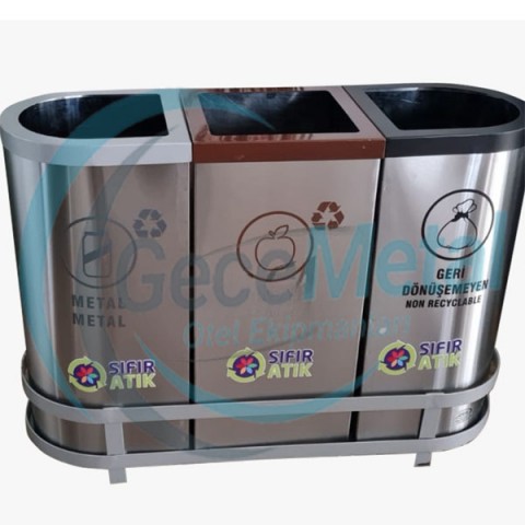 Krom Gövde Hazneli Çöp Kovası Seti