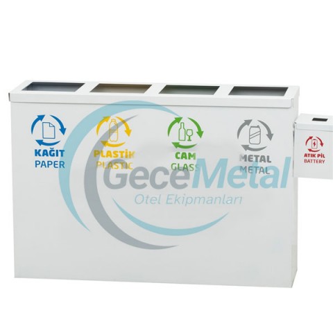 Modern Geri Dönüşüm Çöp Kutusu Seti + Pil Atık Kutusu