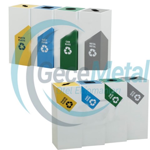 Lüx Kare Dik Geri Dönüşüm Çöp Kutuları